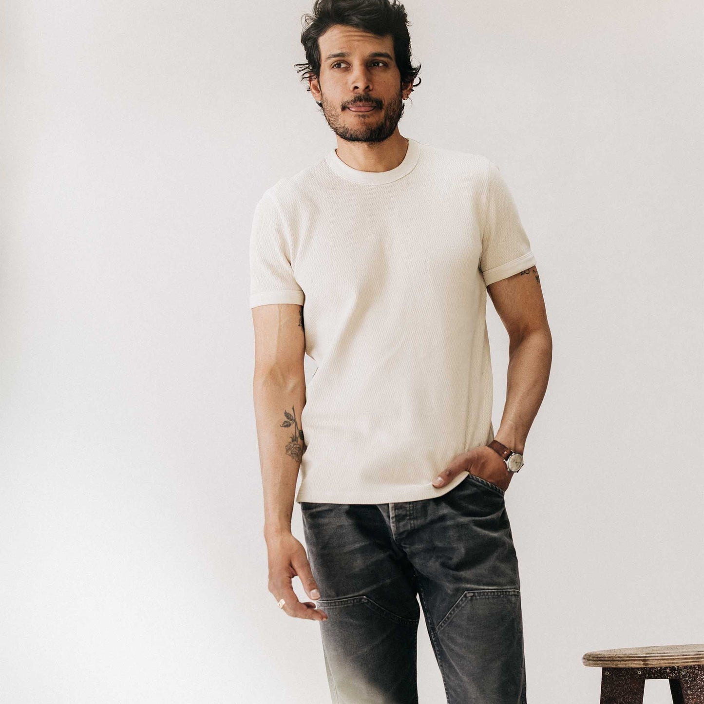 The Organic Cotton Short Sleeve Crew in Vintage White Waffle