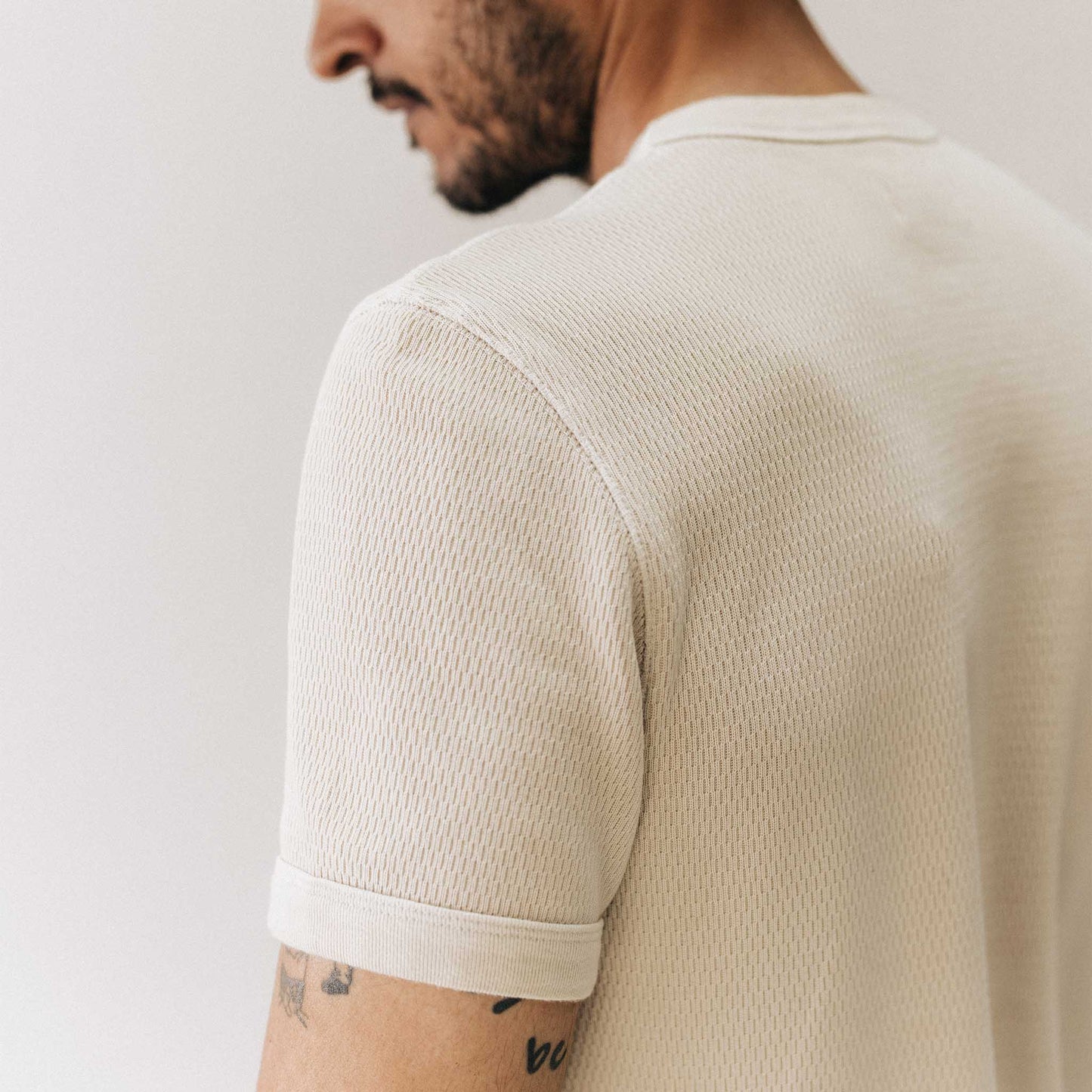 The Organic Cotton Short Sleeve Crew in Vintage White Waffle