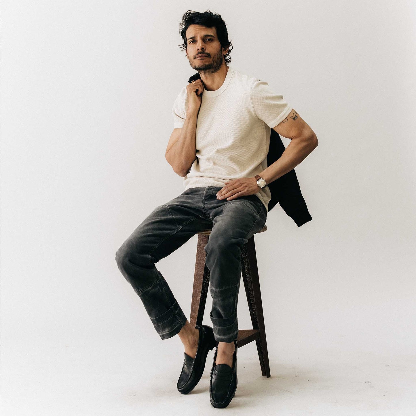 The Organic Cotton Short Sleeve Crew in Vintage White Waffle