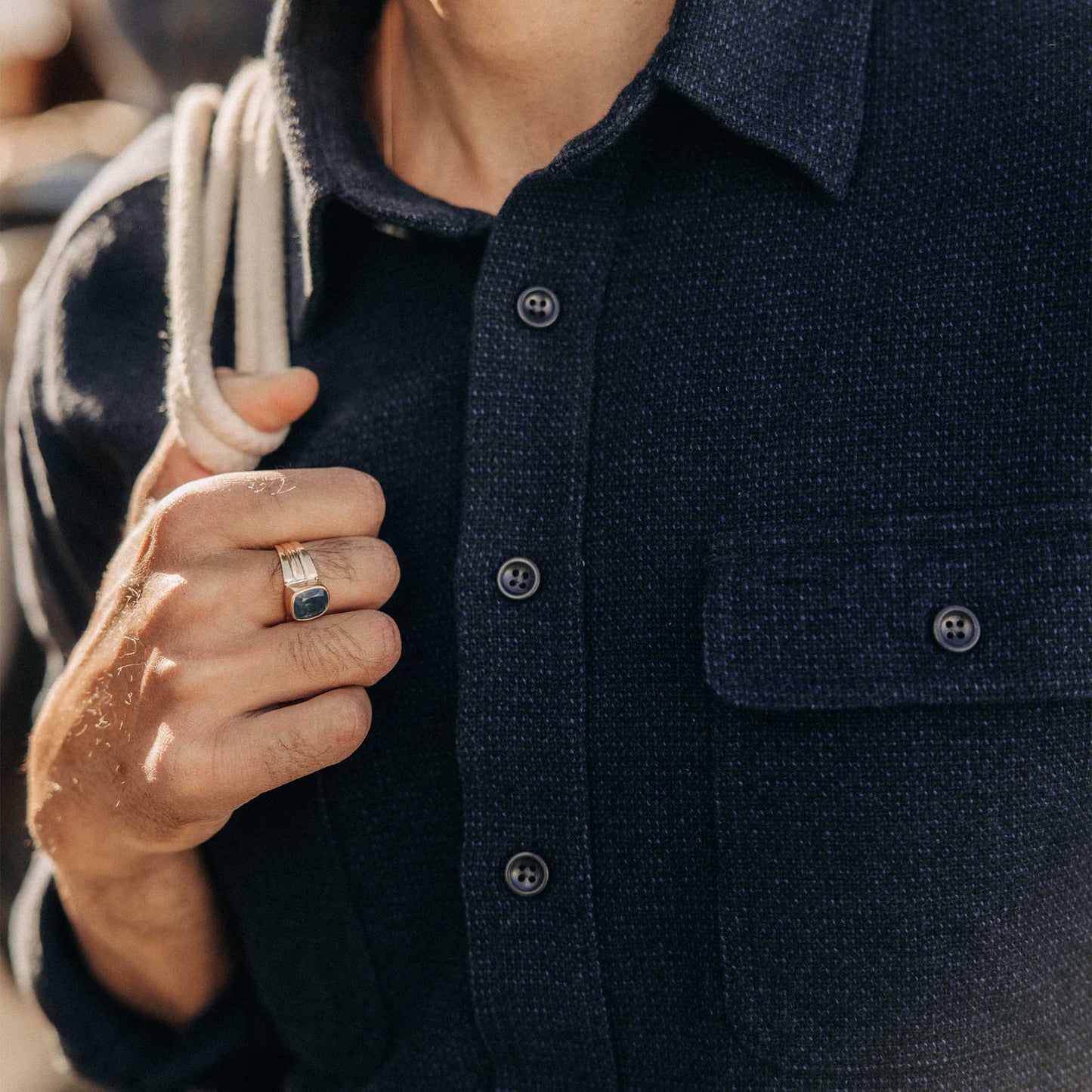 The Ledge Shirt in Dark Navy Linen Tweed