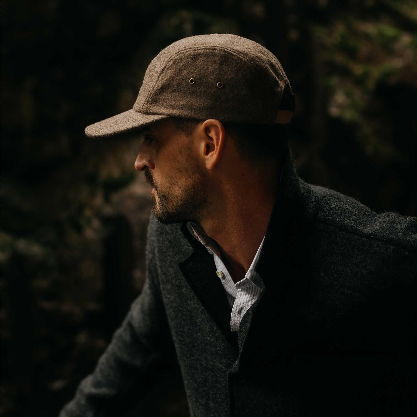 The 5-Panel Cap in Heather Sable Wool Blend