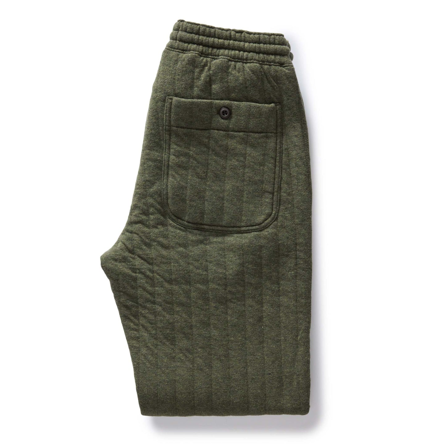 The Apres Pant in Heather Fatigue Olive Quilted Jersey