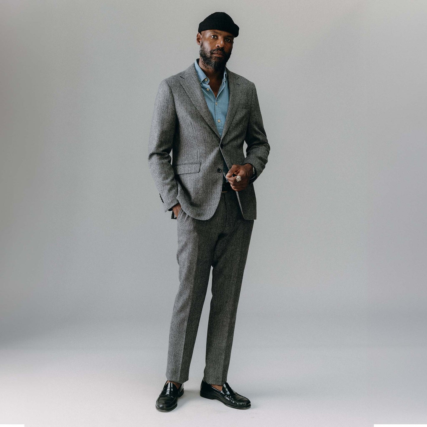 The Stevens Trouser in Slate Herringbone Wool