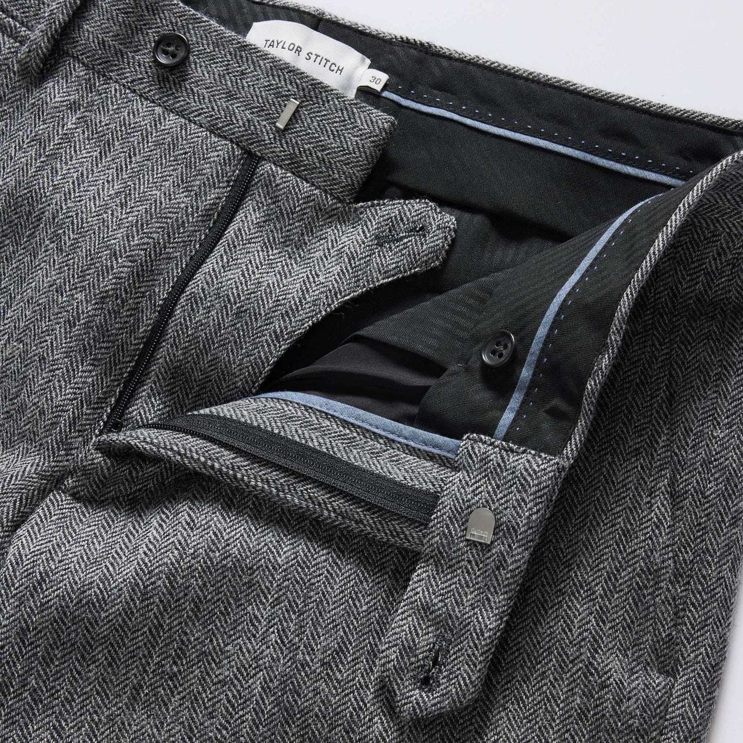 The Stevens Trouser in Slate Herringbone Wool