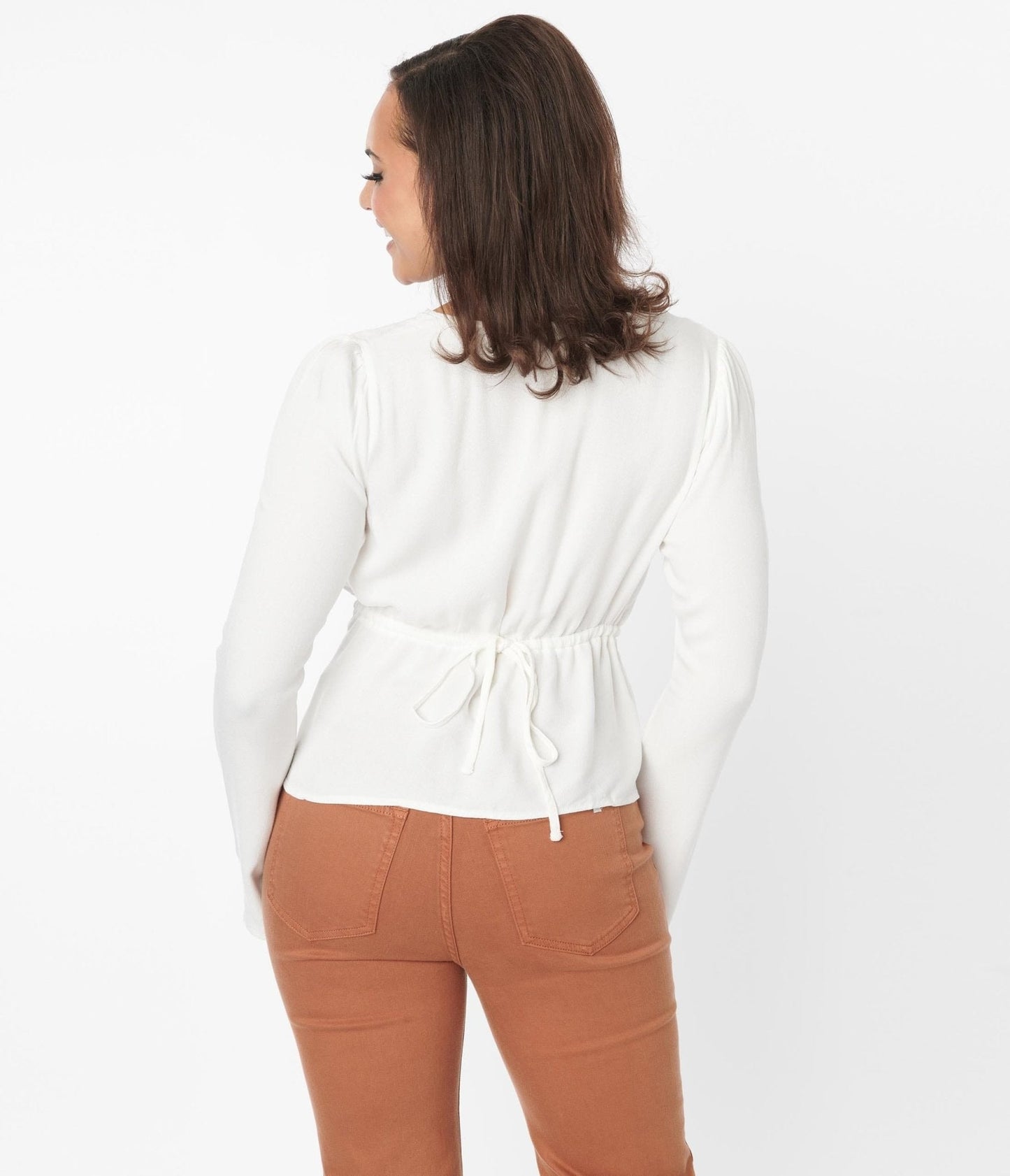 Ivory Lace Trim Bell Long Sleeve Top