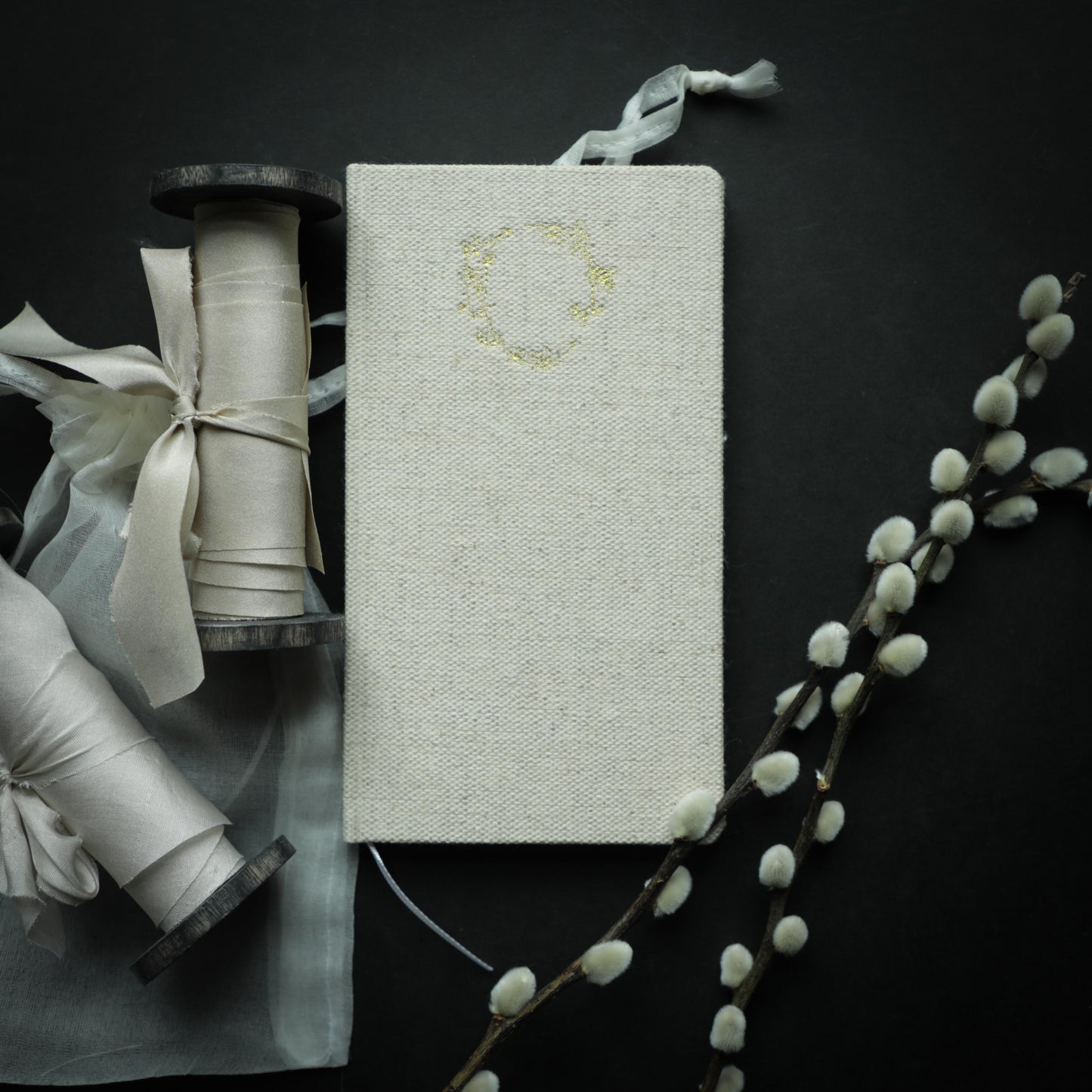 Magnolia Wreath | Taupe Linen Notebook