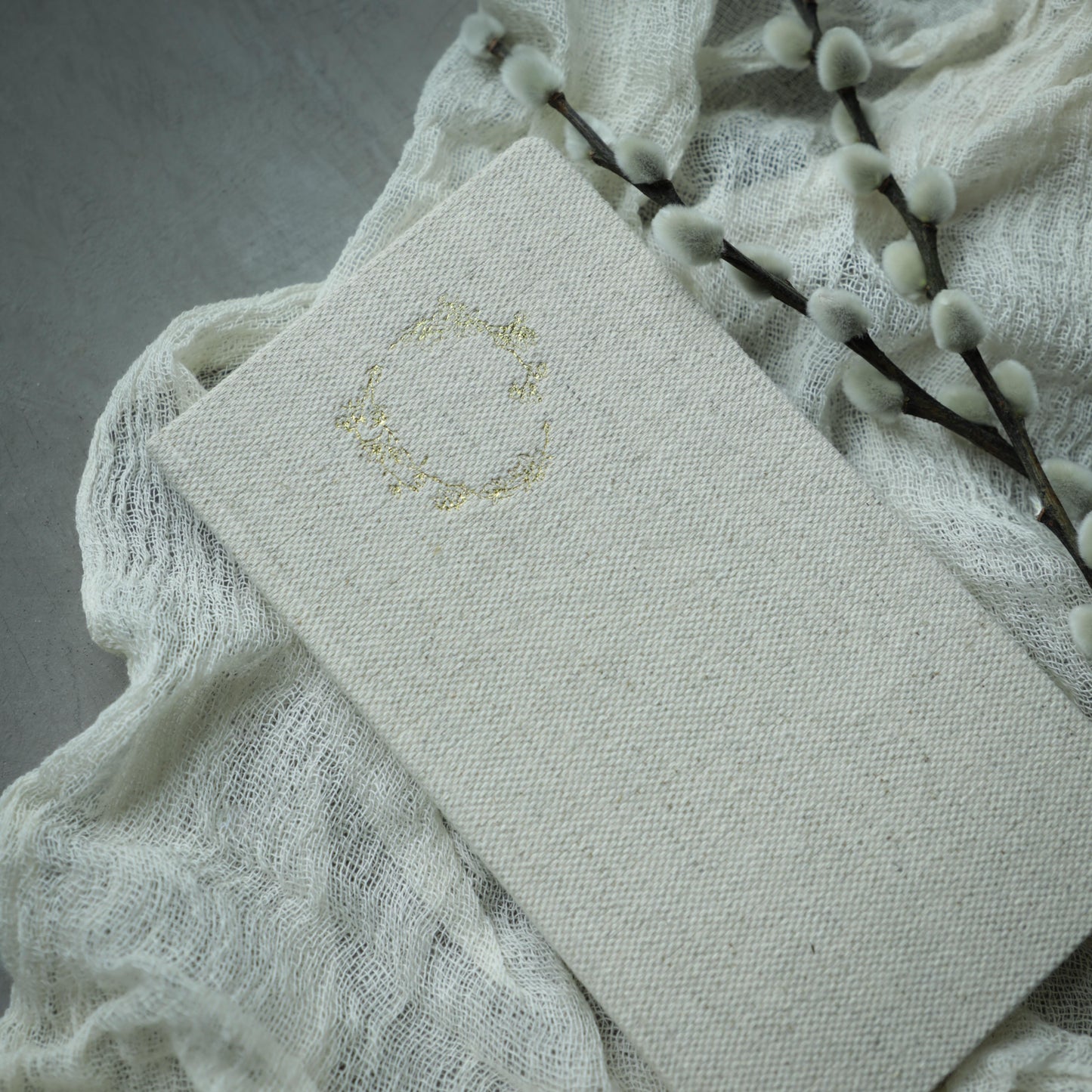 Magnolia Wreath | Taupe Linen Notebook