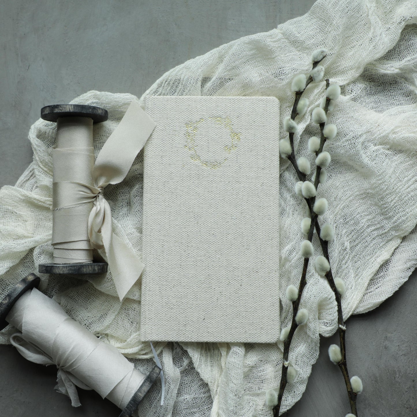 Magnolia Wreath | Taupe Linen Notebook