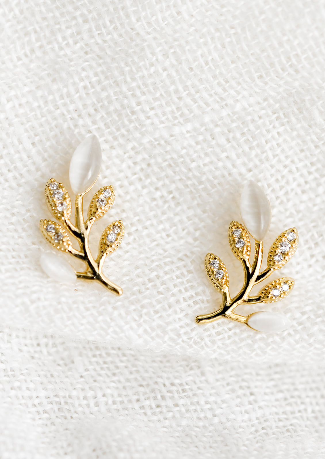 Jeweled Leaf Stud Earrings