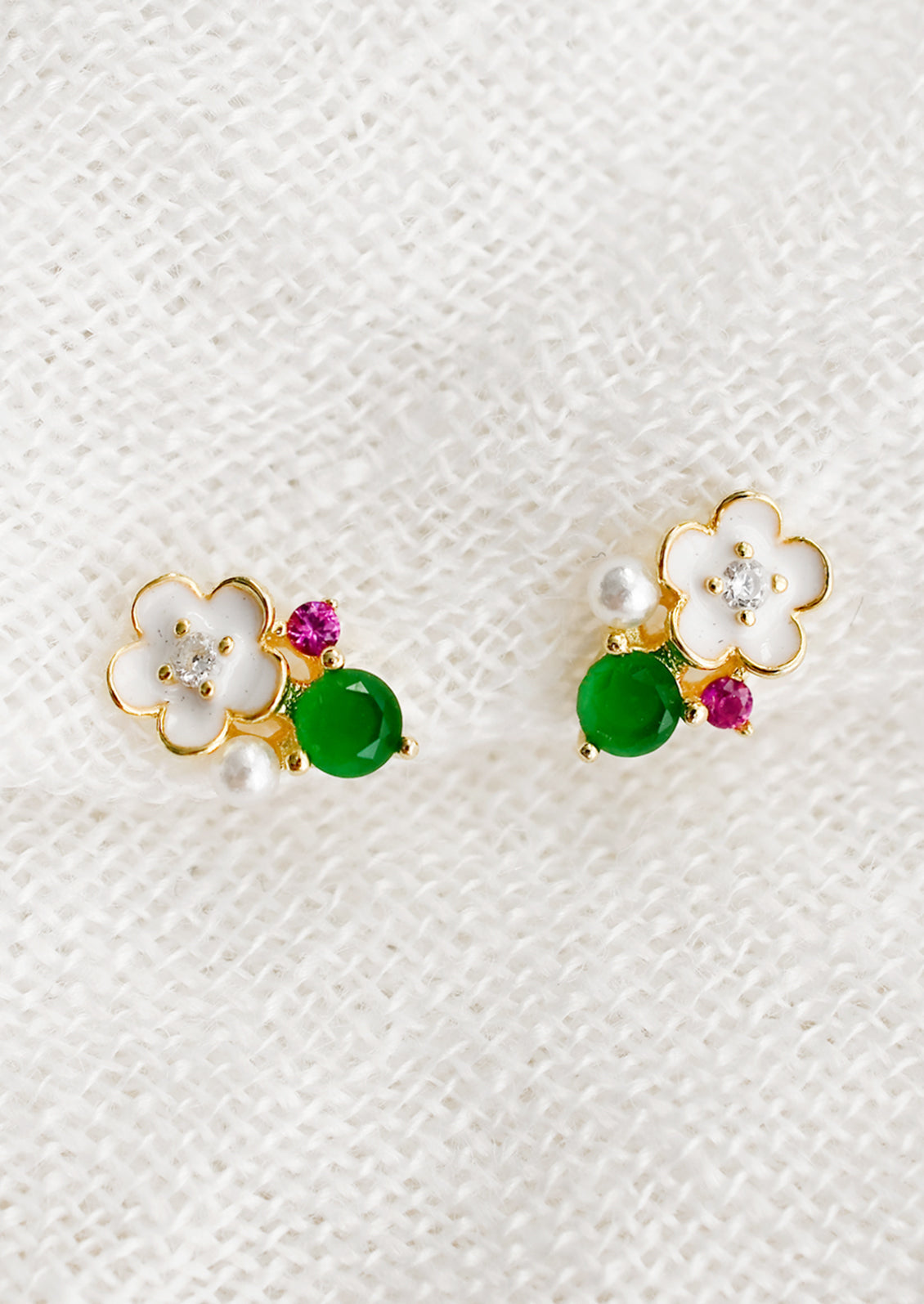 Jeweled Sakura Stud Earrings