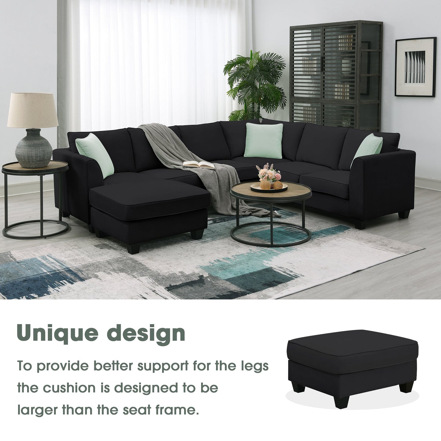 Jordan 3 Piece L Shaped Sectional Sofa with Ottoman and 3 Pillows