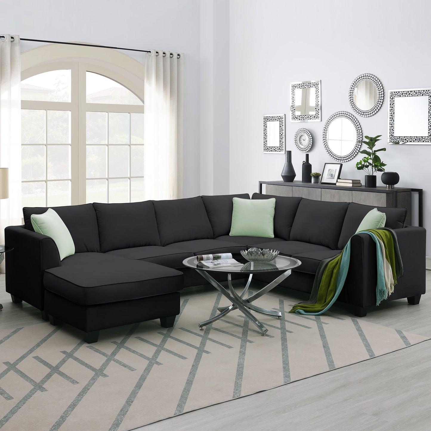 Jordan 3 Piece L Shaped Sectional Sofa with Ottoman and 3 Pillows
