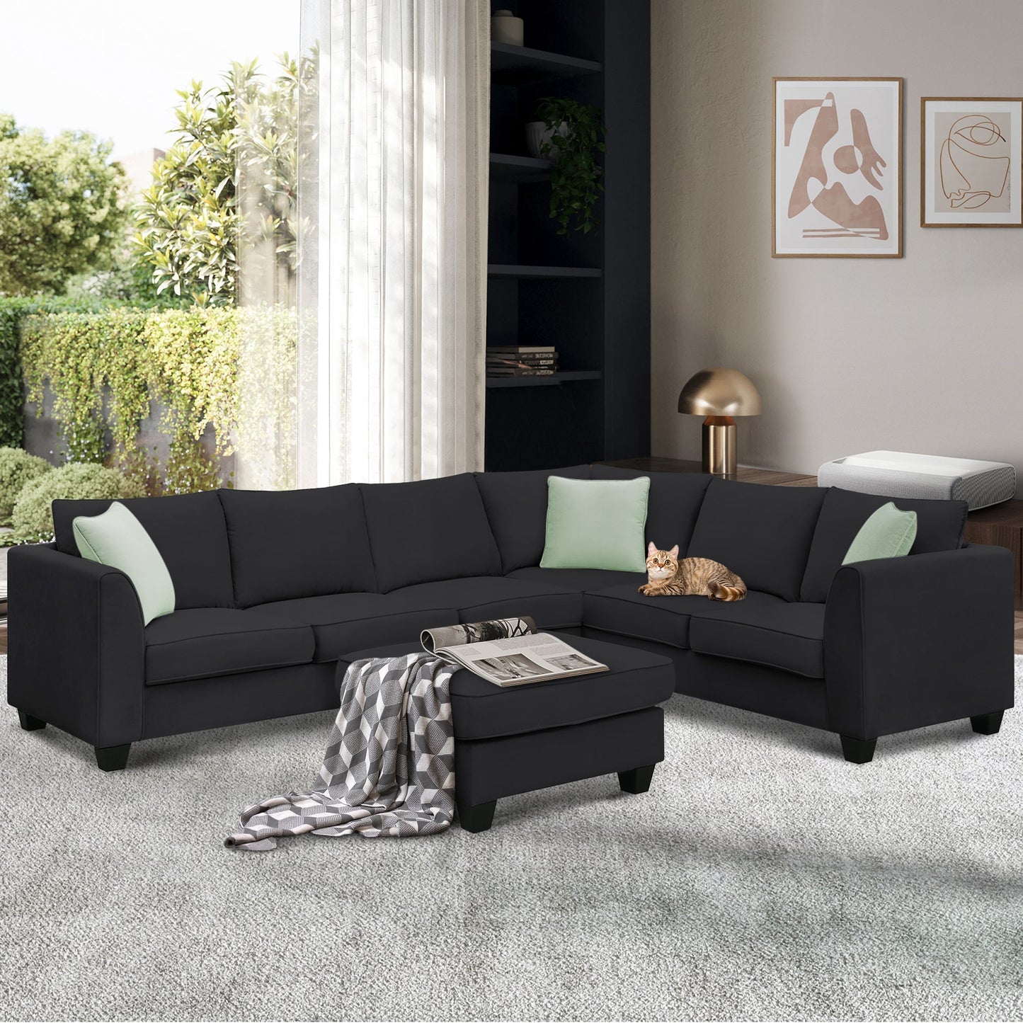 Jordan 3 Piece L Shaped Sectional Sofa with Ottoman and 3 Pillows