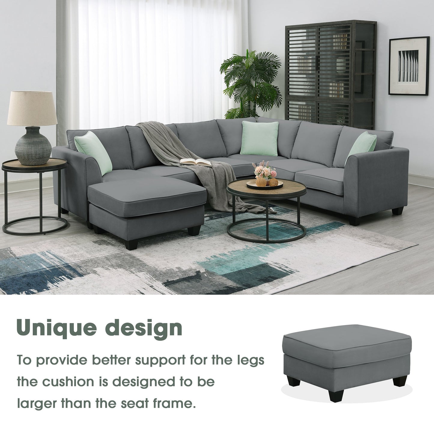 Jordan 3 Piece L Shaped Sectional Sofa with Ottoman and 3 Pillows