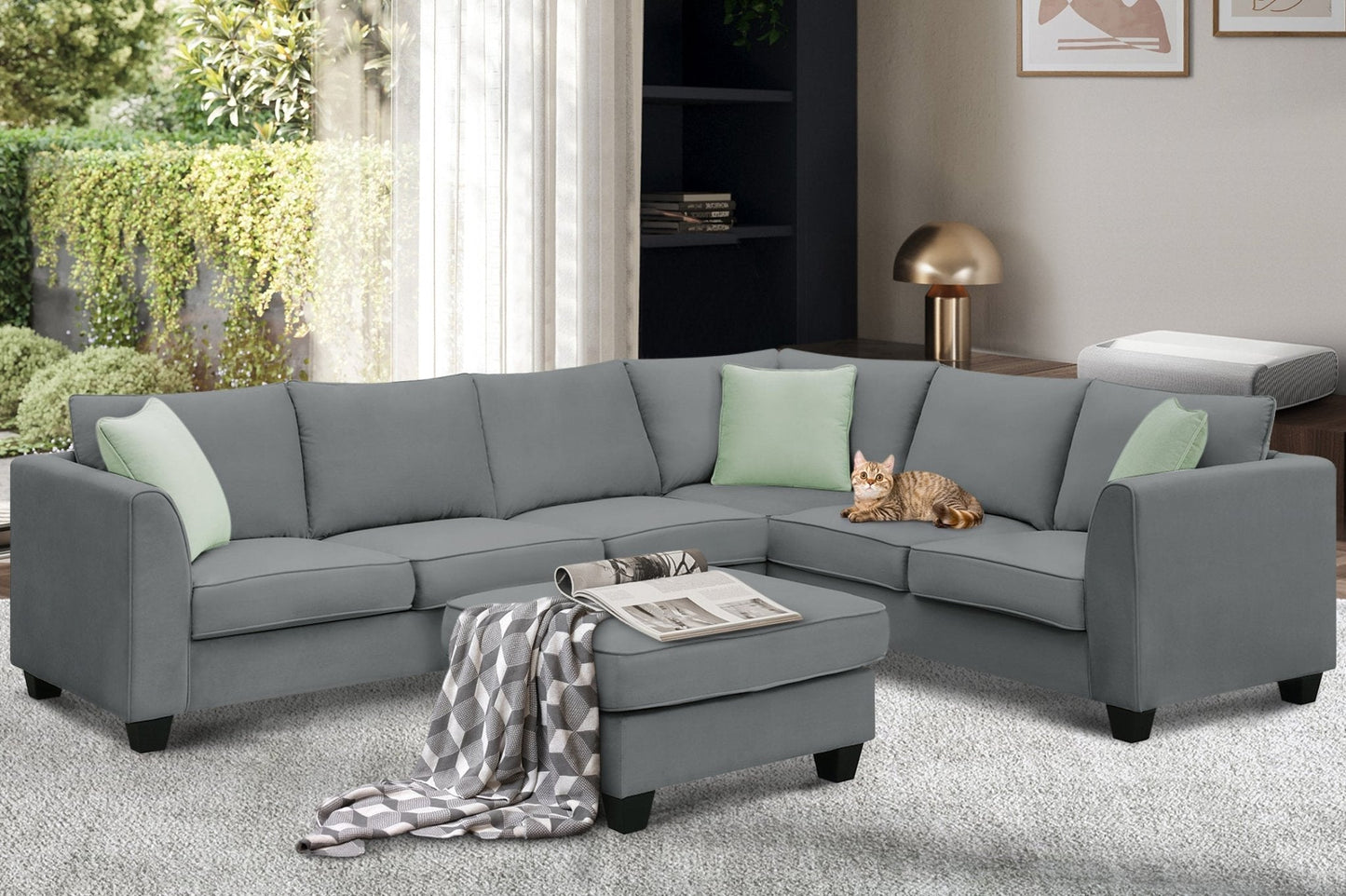 Jordan 3 Piece L Shaped Sectional Sofa with Ottoman and 3 Pillows