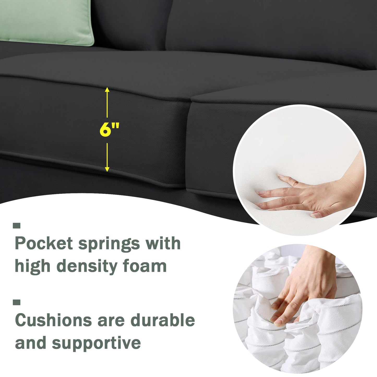 Jordan 3 Piece L Shaped Sectional Sofa with Ottoman and 3 Pillows