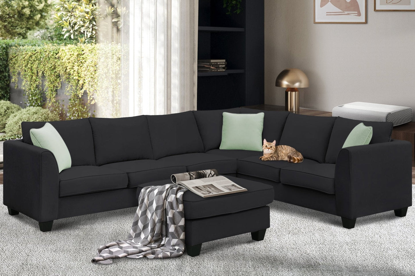 Jordan 3 Piece L Shaped Sectional Sofa with Ottoman and 3 Pillows