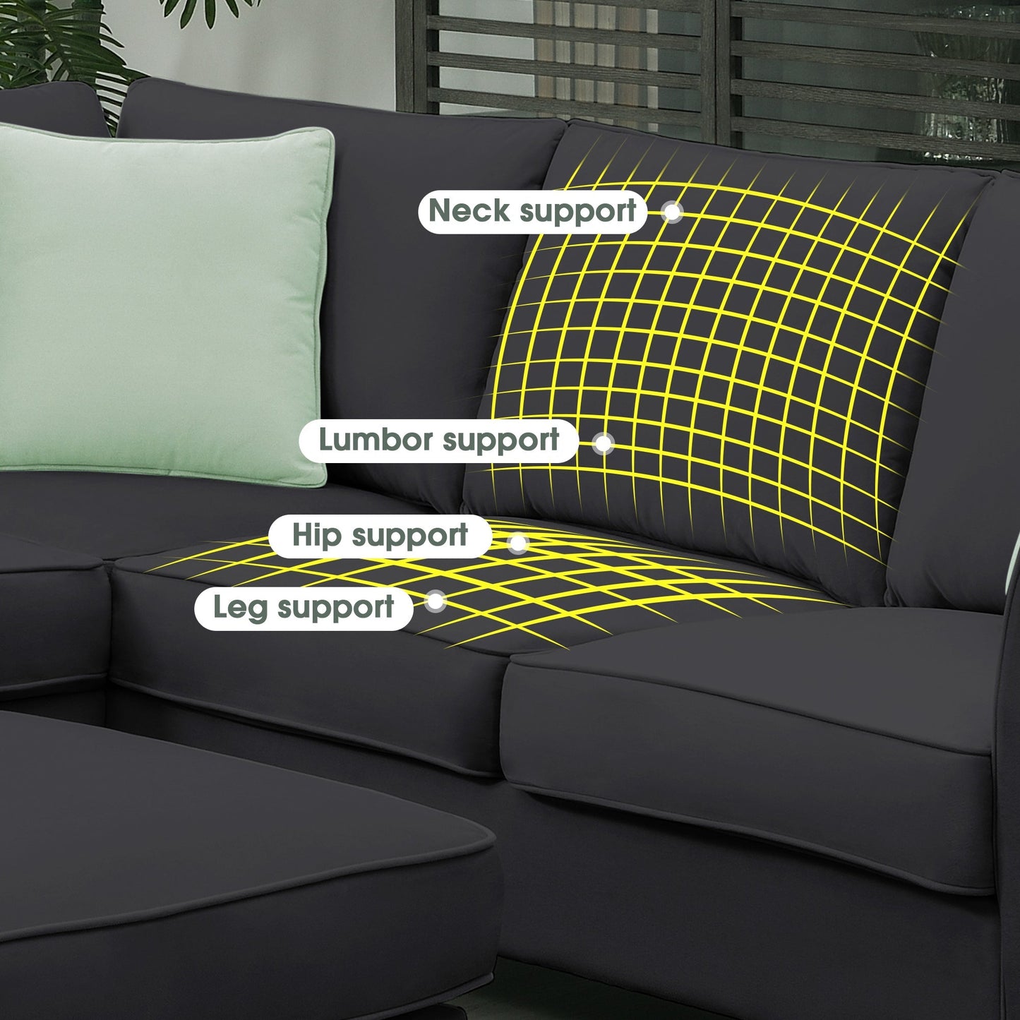 Jordan 3 Piece L Shaped Sectional Sofa with Ottoman and 3 Pillows