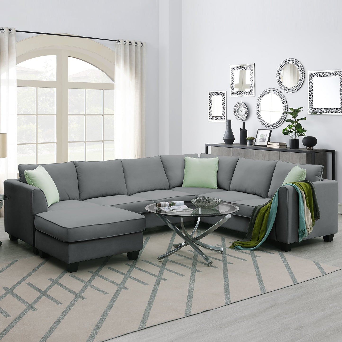 Jordan 3 Piece L Shaped Sectional Sofa with Ottoman and 3 Pillows