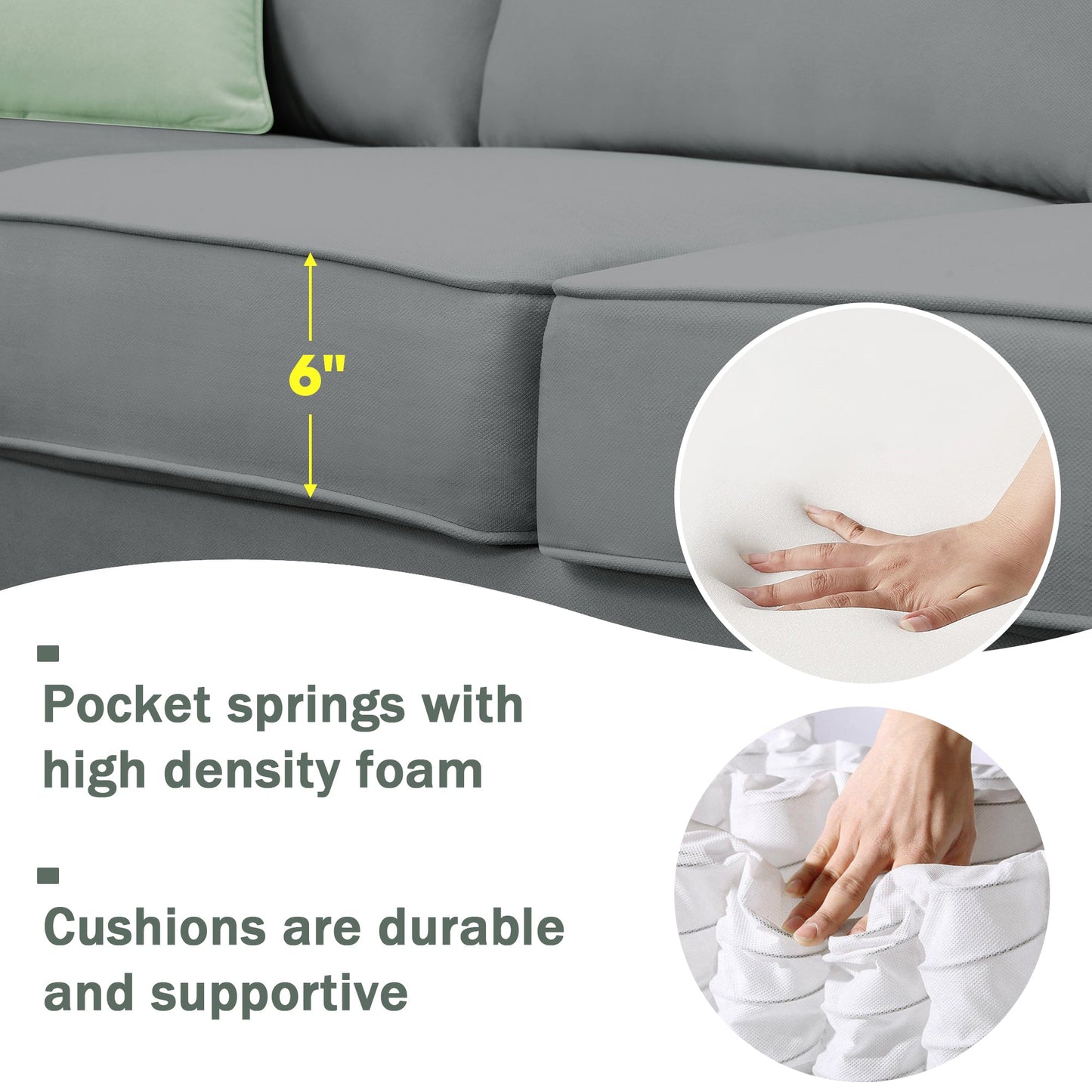 Jordan 3 Piece L Shaped Sectional Sofa with Ottoman and 3 Pillows