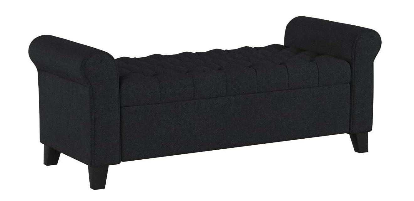 Journey Upholstered Bench with Storage, Diamond Tufted Seat and Flared Arm