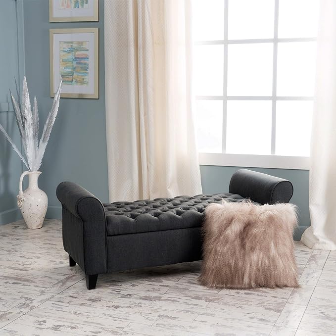 Journey Upholstered Bench with Storage, Diamond Tufted Seat and Flared Arm