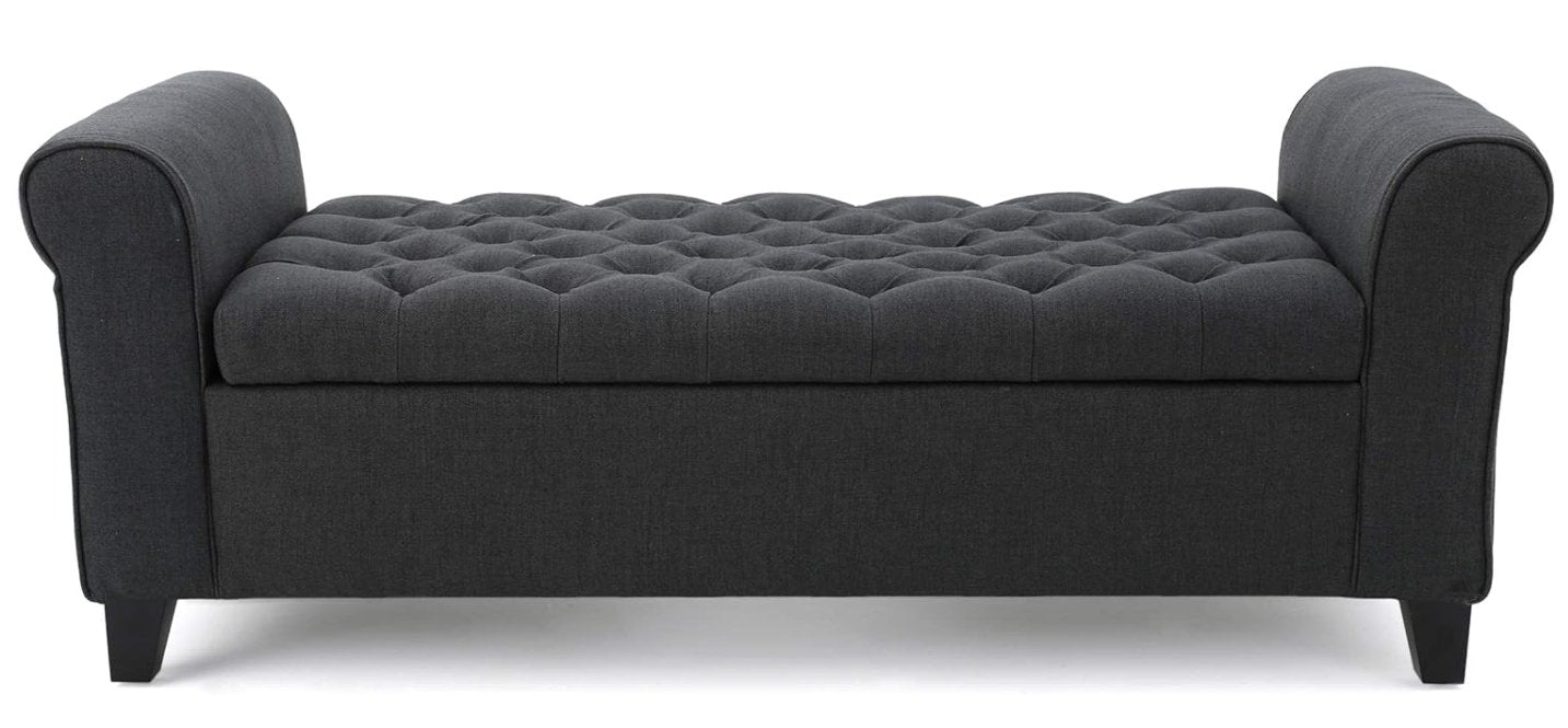 Journey Upholstered Bench with Storage, Diamond Tufted Seat and Flared Arm