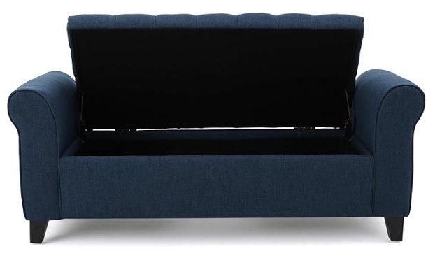 Journey Upholstered Bench with Storage, Diamond Tufted Seat and Flared Arm