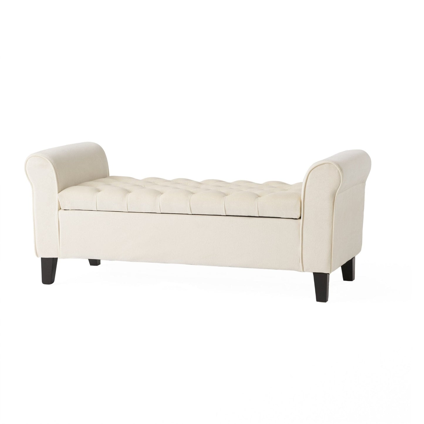 Journey Upholstered Bench with Storage, Diamond Tufted Seat and Flared Arm