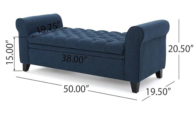 Journey Upholstered Bench with Storage, Diamond Tufted Seat and Flared Arm