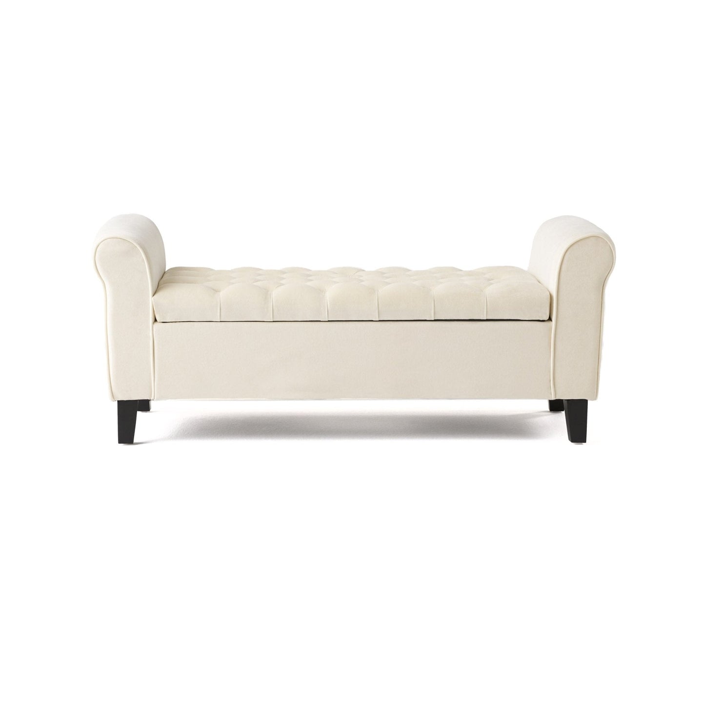 Journey Upholstered Bench with Storage, Diamond Tufted Seat and Flared Arm