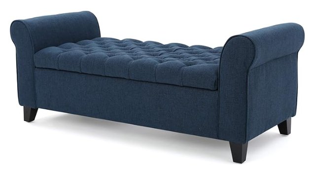 Journey Upholstered Bench with Storage, Diamond Tufted Seat and Flared Arm