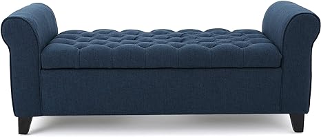 Journey Upholstered Bench with Storage, Diamond Tufted Seat and Flared Arm
