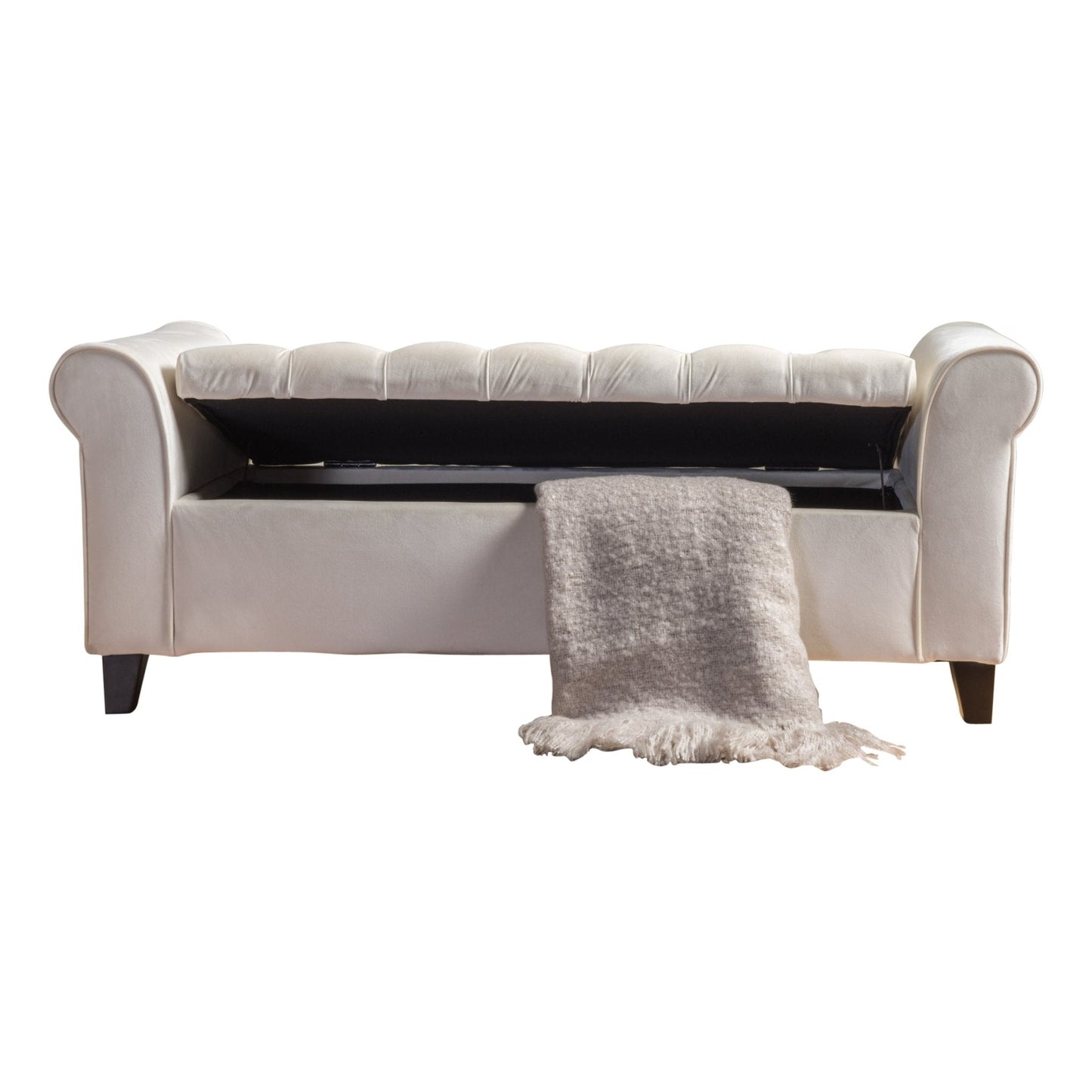 Journey Upholstered Bench with Storage, Diamond Tufted Seat and Flared Arm