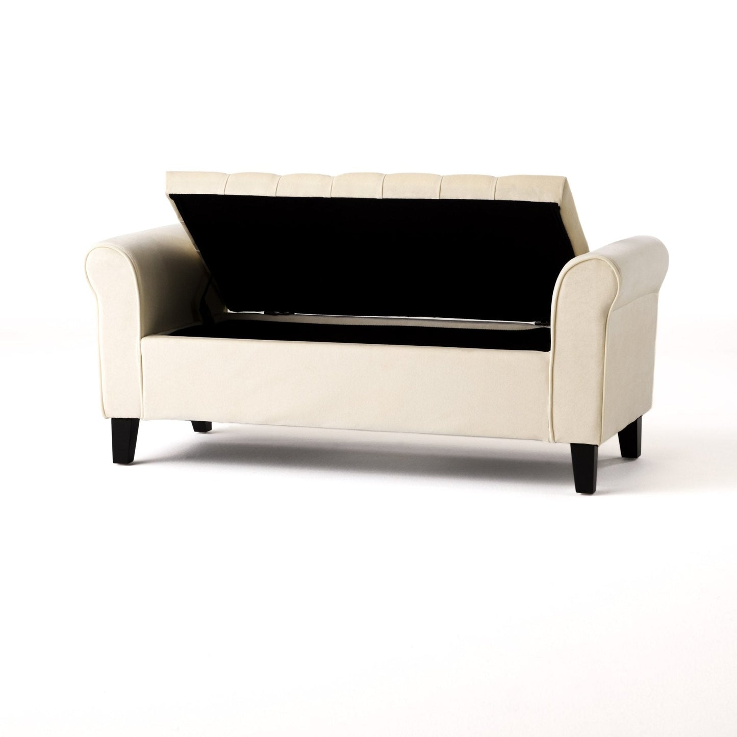 Journey Upholstered Bench with Storage, Diamond Tufted Seat and Flared Arm