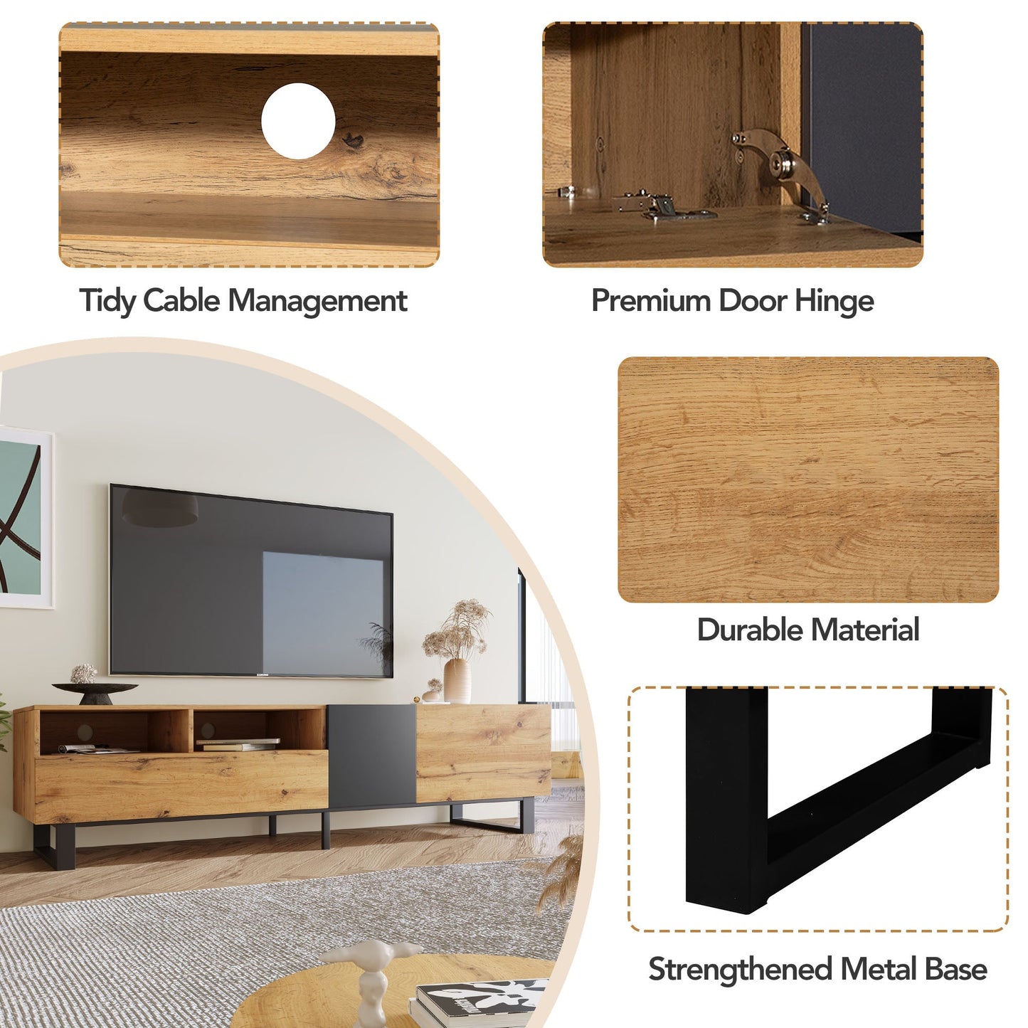 Jubilance Modern TV Stand for 80'' TV with Double Storage Space