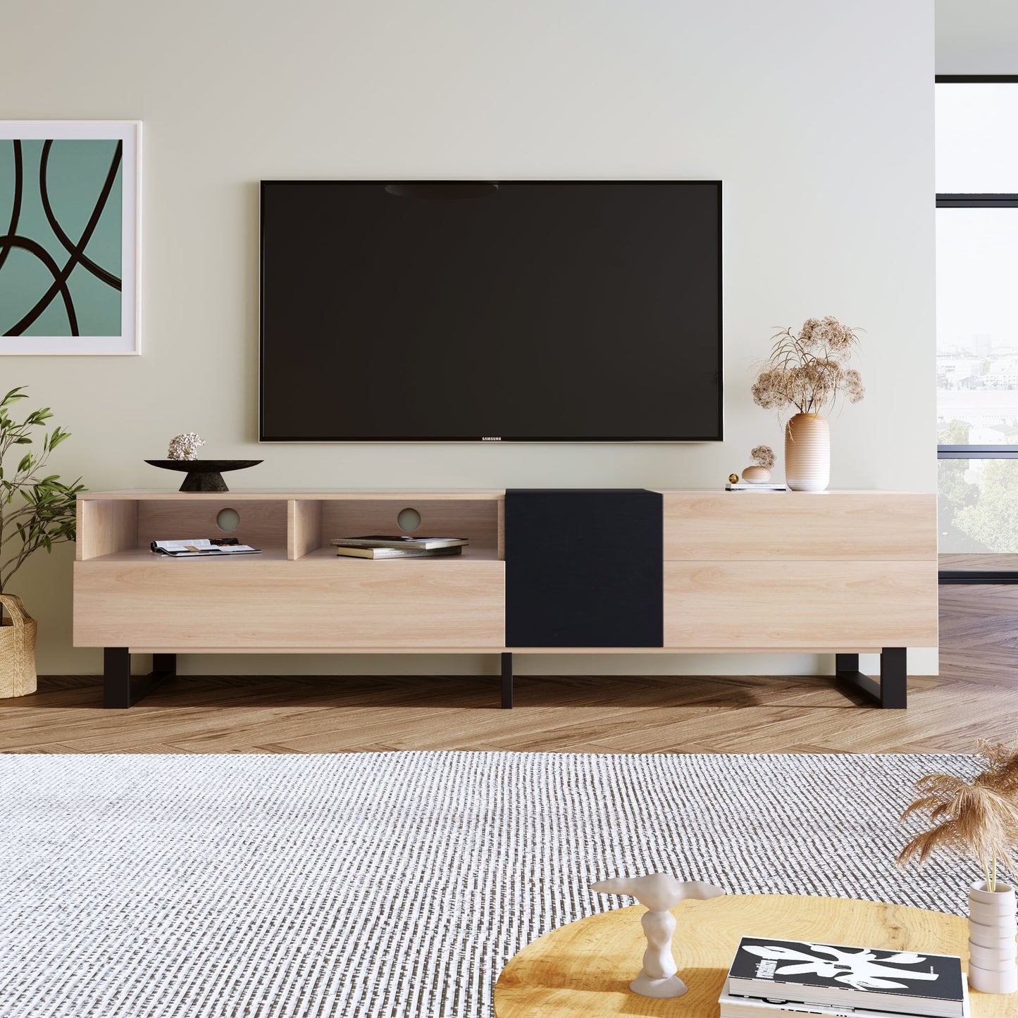 Jubilance Modern TV Stand for 80'' TV with Double Storage Space