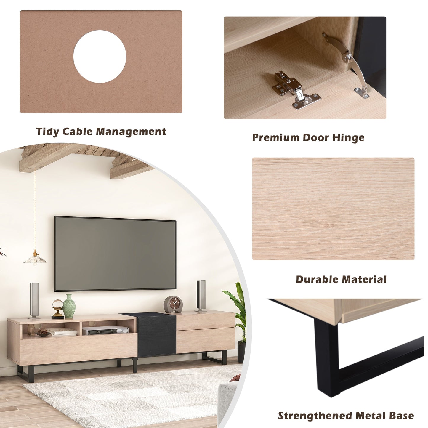 Jubilance Modern TV Stand for 80'' TV with Double Storage Space