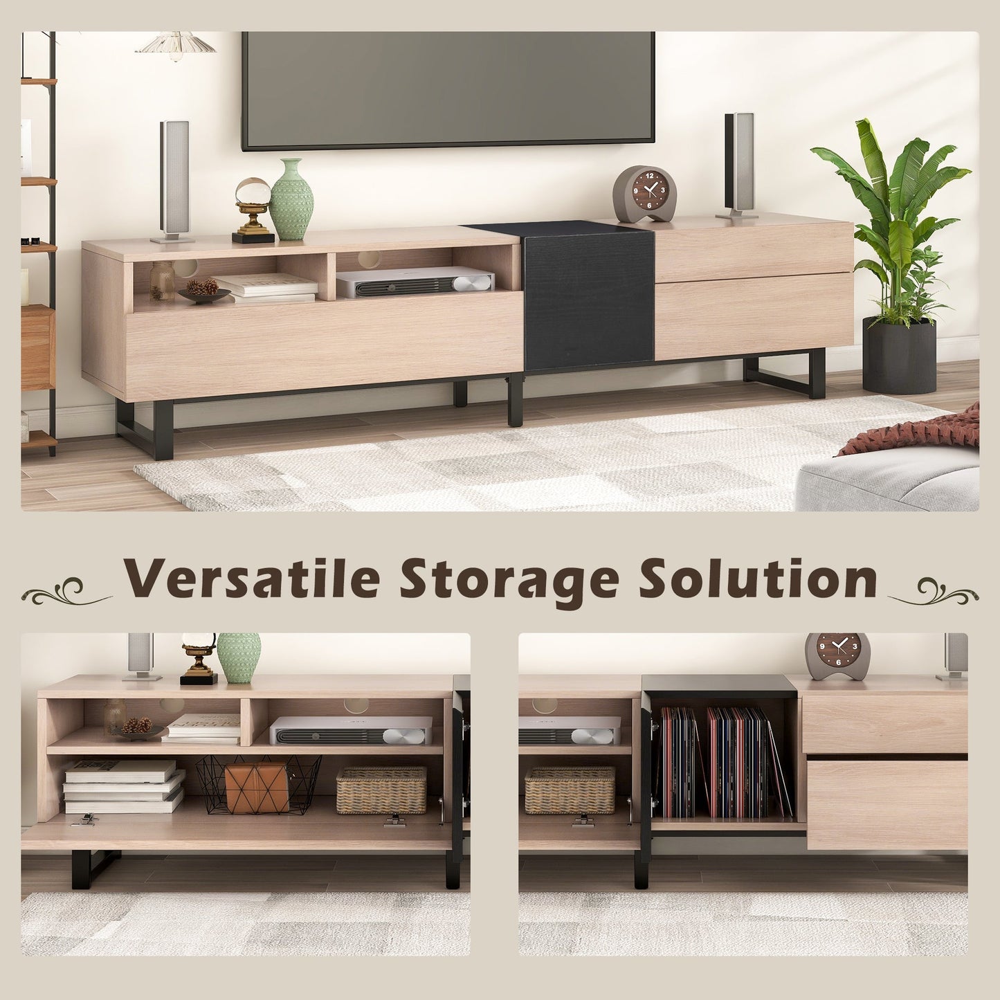 Jubilance Modern TV Stand for 80'' TV with Double Storage Space