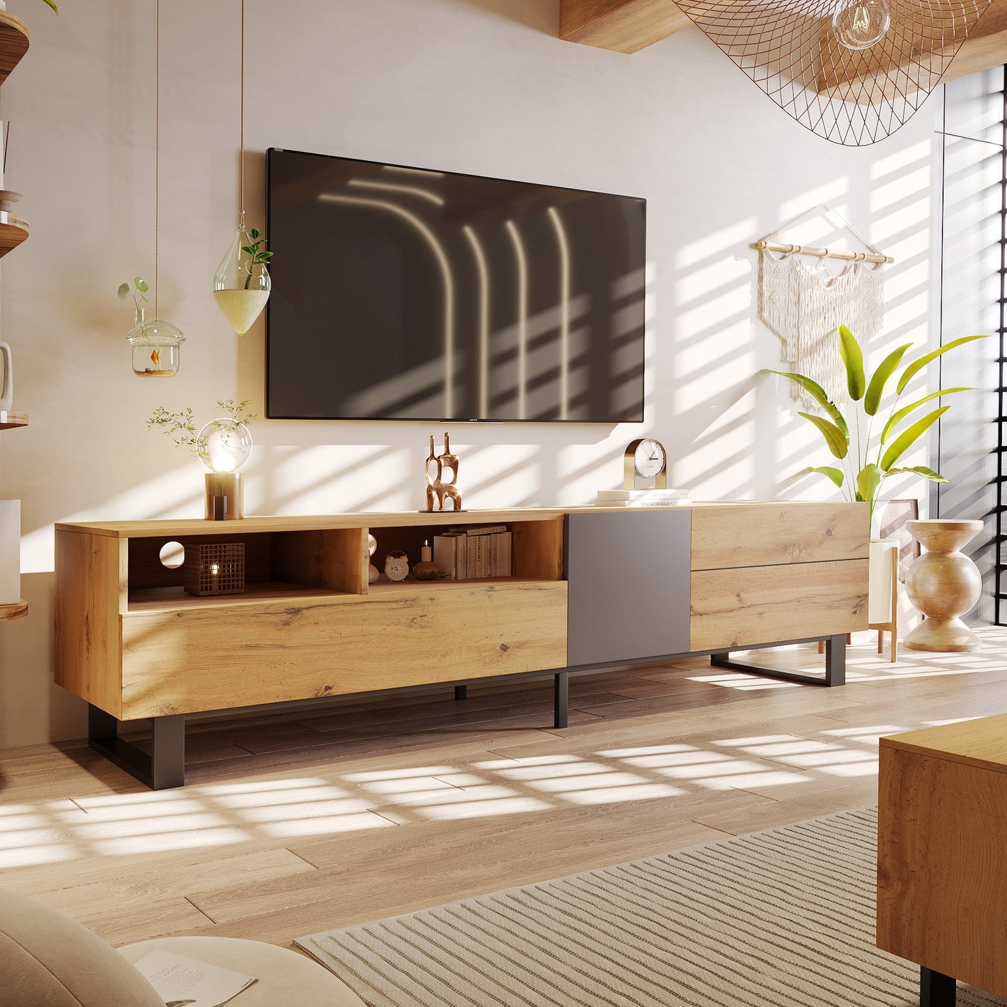 Jubilance Modern TV Stand for 80'' TV with Double Storage Space