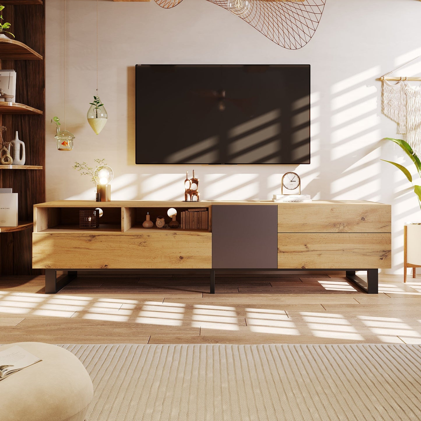 Jubilance Modern TV Stand for 80'' TV with Double Storage Space