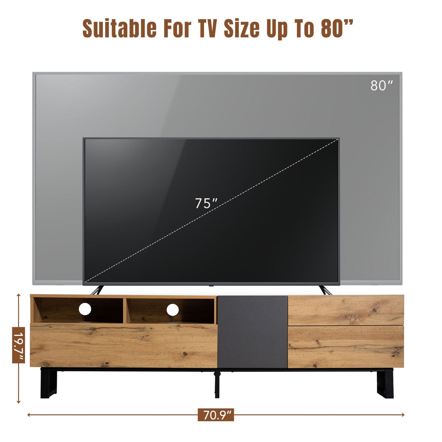 Jubilance Modern TV Stand for 80'' TV with Double Storage Space