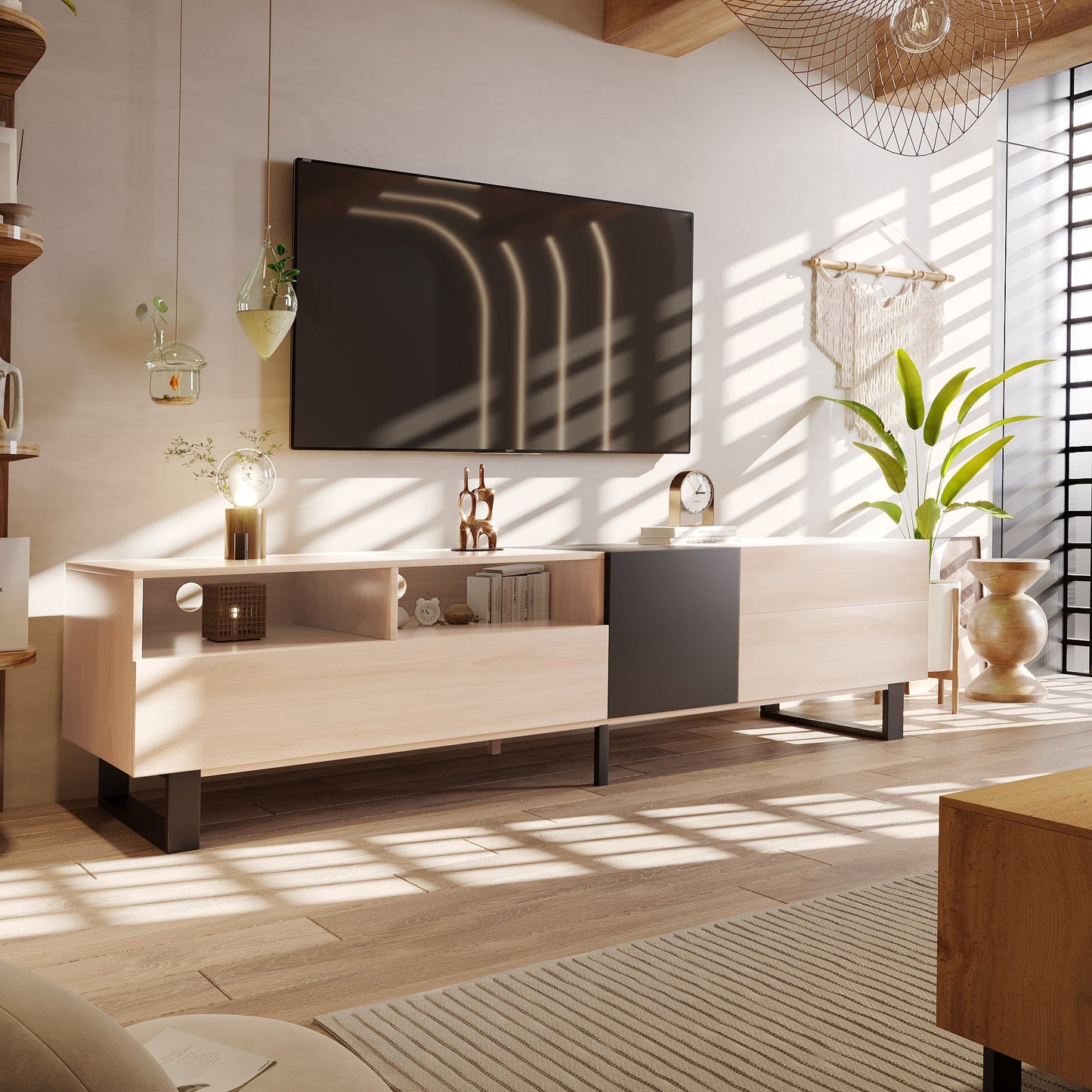 Jubilance Modern TV Stand for 80'' TV with Double Storage Space