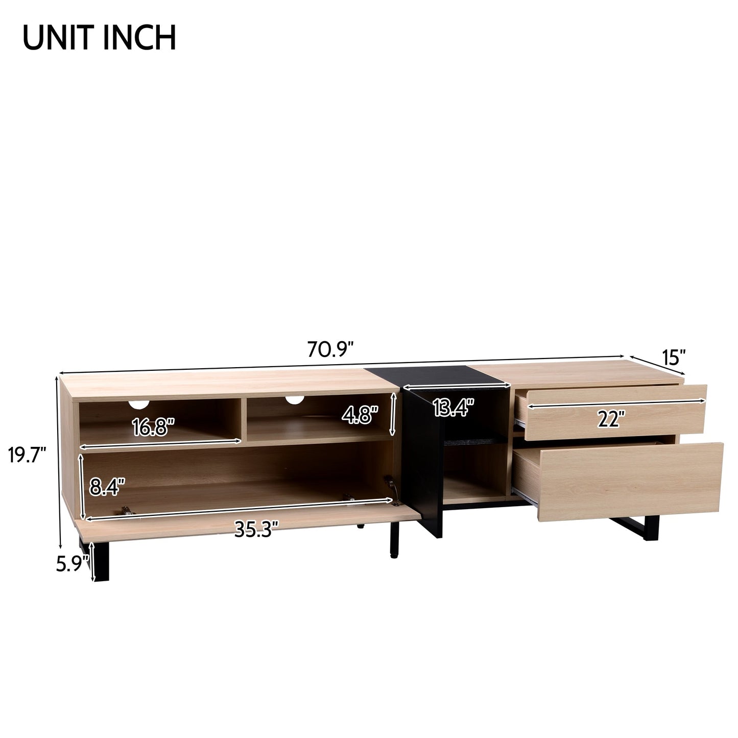Jubilance Modern TV Stand for 80'' TV with Double Storage Space