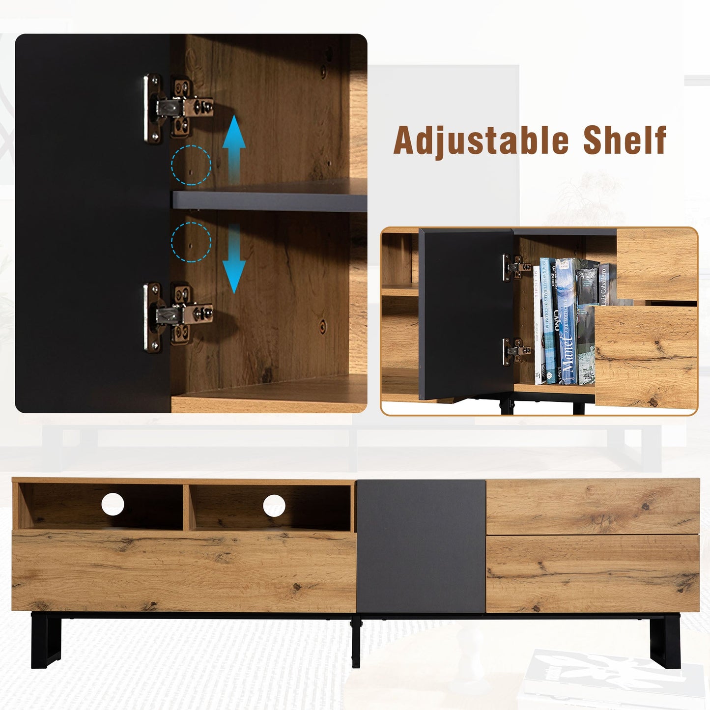 Jubilance Modern TV Stand for 80'' TV with Double Storage Space