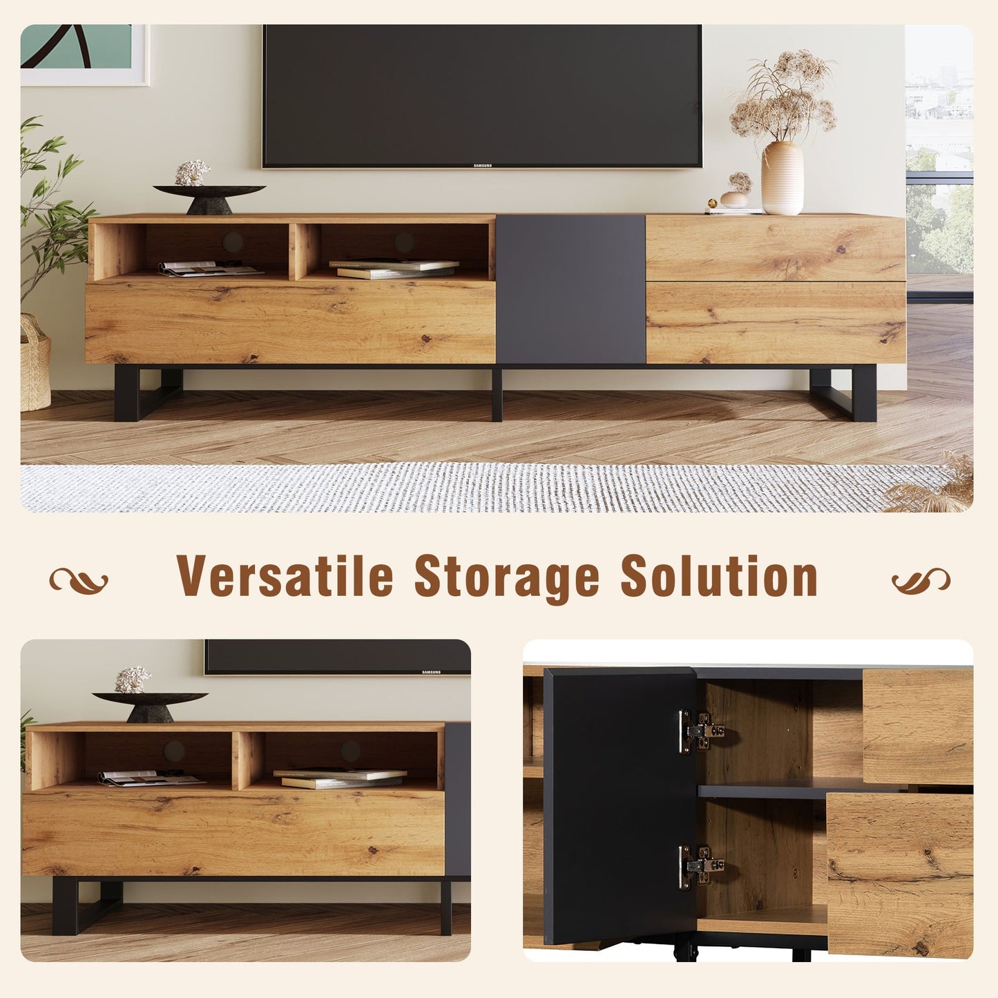 Jubilance Modern TV Stand for 80'' TV with Double Storage Space