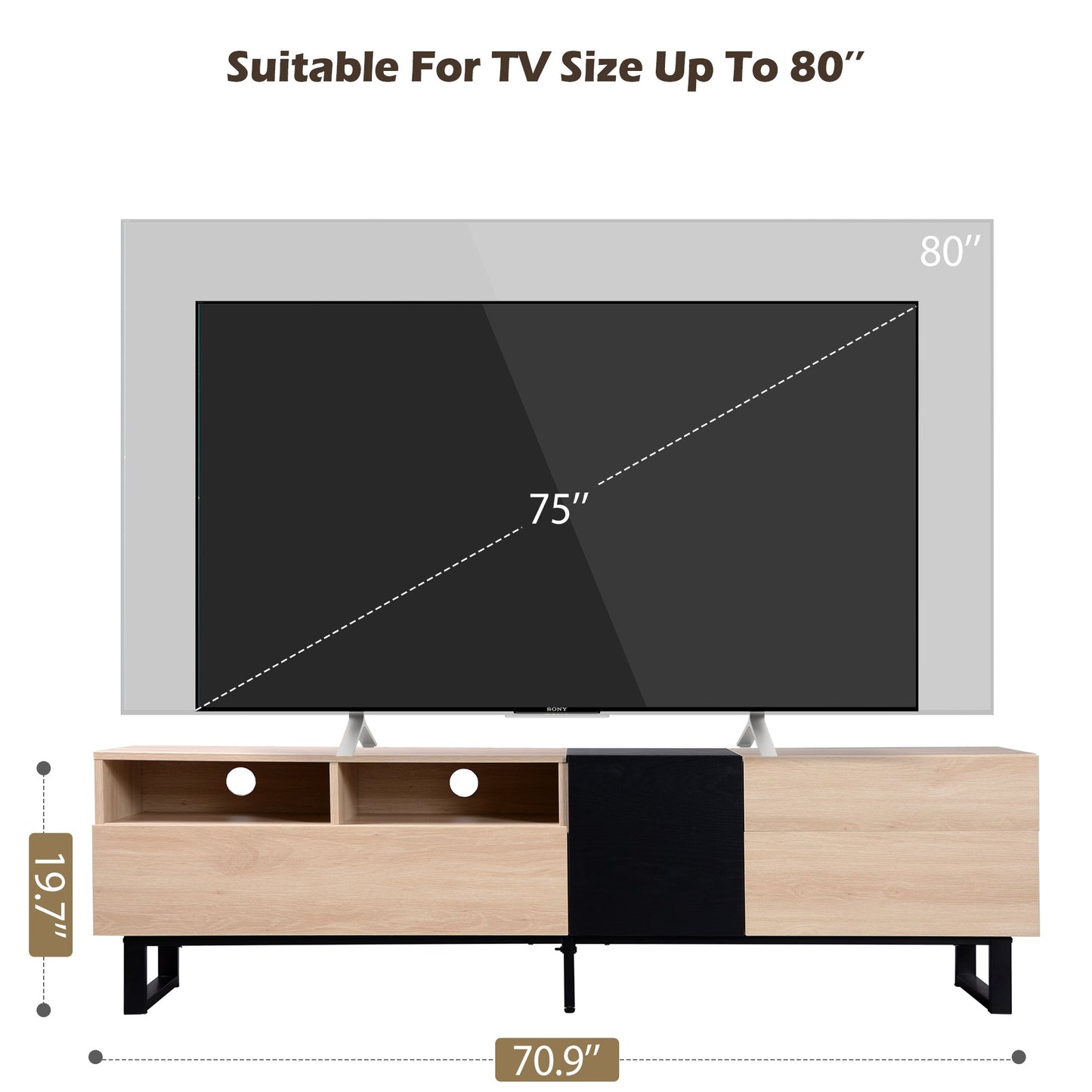 Jubilance Modern TV Stand for 80'' TV with Double Storage Space