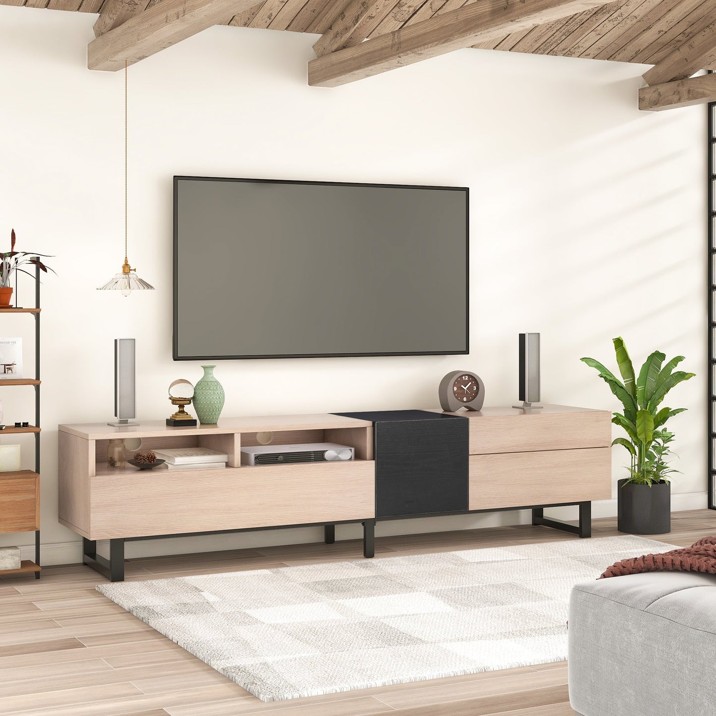 Jubilance Modern TV Stand for 80'' TV with Double Storage Space