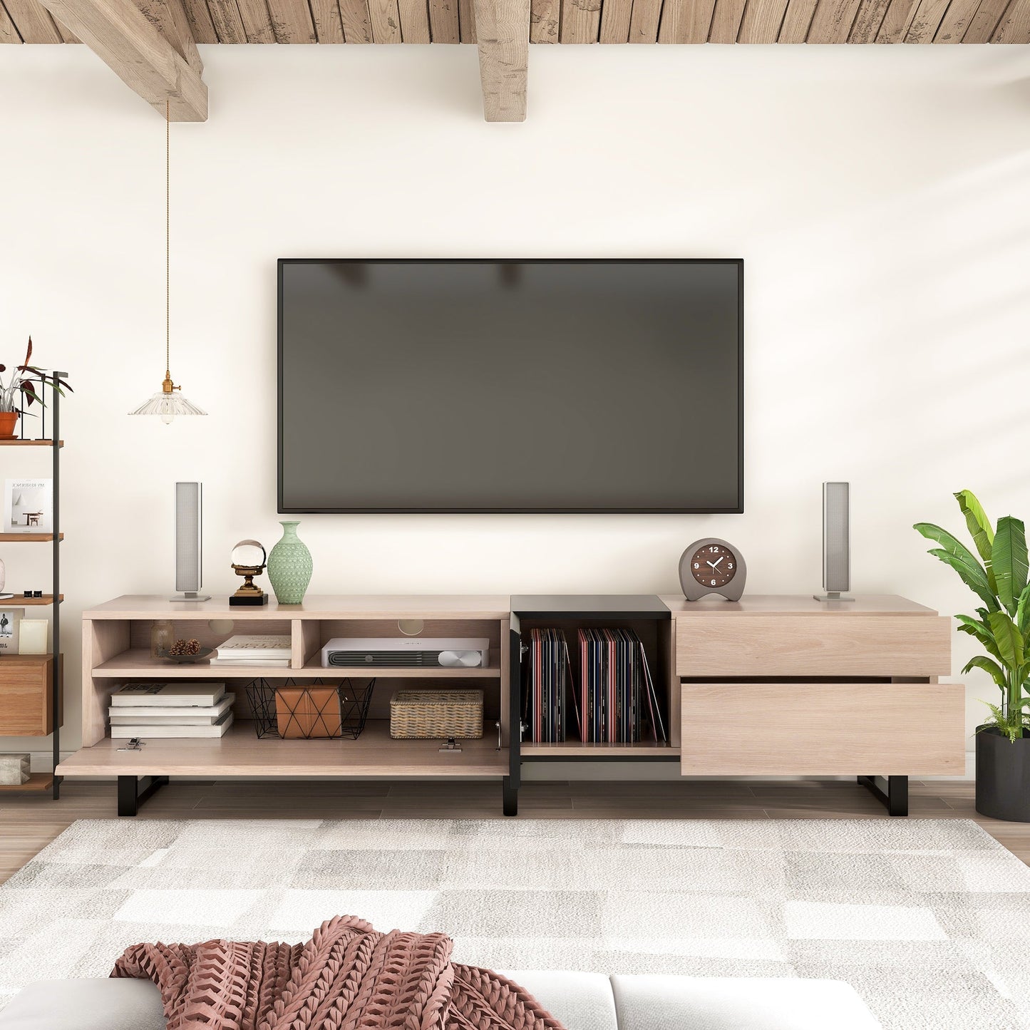 Jubilance Modern TV Stand for 80'' TV with Double Storage Space