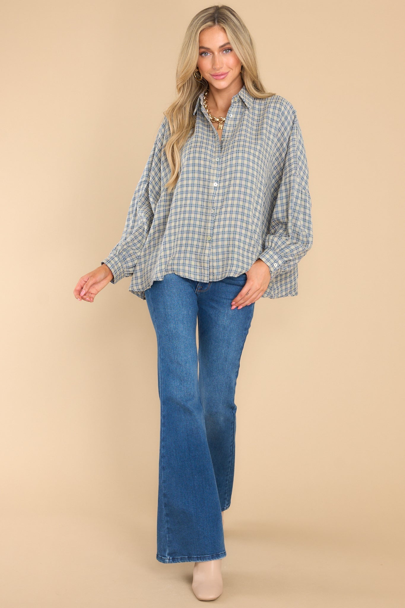 Keep Showing Up Blue Plaid Top